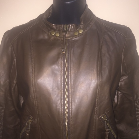 Miss Me Faux Leather Moto Zip Jacket SZ S Brown - Picture 2 of 8